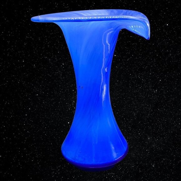 Vintage Art Glass Jack In The Pulpit Blue Swirl Vase Hand Blown 9”T 7”W - Picture 4 of 12